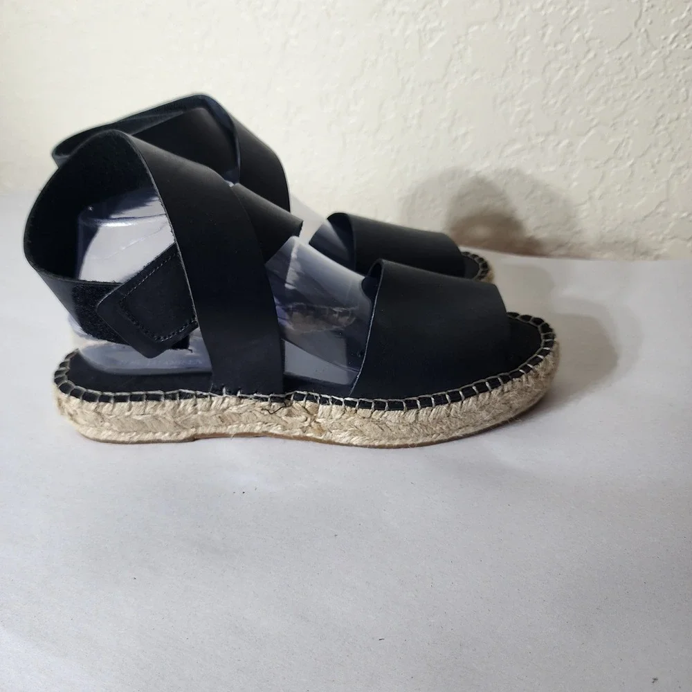 Ilse Jacobsen Hornbaek Black Leather Espadrille Sandals Made in Spain Size 39